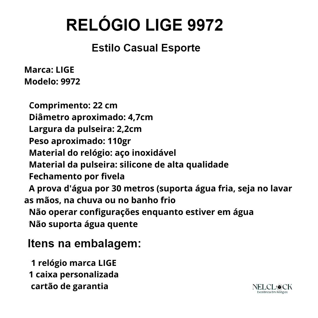 Nelclock Excelência em relógios, Relógio Lige Masculino Esporte Fino À Prova D' Água